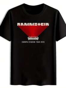 Camiseta gráfica vintage de banda de rock para hombres - Camiseta negra de manga corta con cuello redondo y letras retro; Diseño de gira en estadio. Poliéster transpirable para conciertos de verano. Festivales. Playa; Ropa Casual. Camisetas de banda de rock. Ropa de festival. Camisa de Tela Duradera - Negro - Ver 1