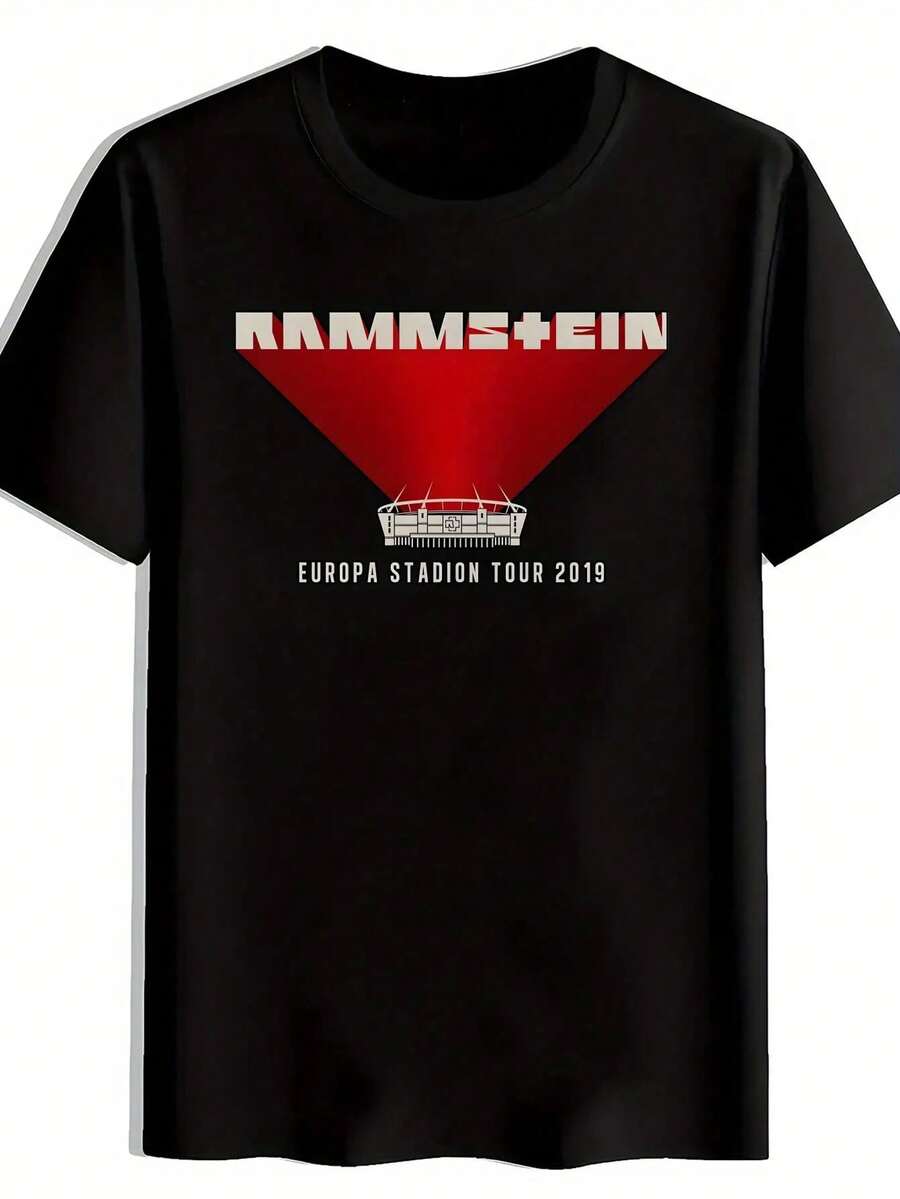 Camiseta gráfica vintage de banda de rock para hombres - Camiseta negra de manga corta con cuello redondo y letras retro; Diseño de gira en estadio. Poliéster transpirable para conciertos de verano. Festivales. Playa; Ropa Casual. Camisetas de banda de rock. Ropa de festival. Camisa de Tela Duradera - Negro - Ver 1