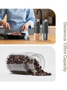 Gravity Electric Salt And Pepper Grinder,Rechargeable Salt And Pepper Grinder With LED Light, No Battery Needed, Adjustable Coarseness, Washable 135ml Container, Christmas Gifts, Halloween Gifts, Kitchen Gifts, Black