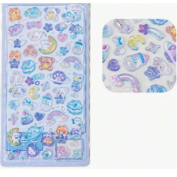 1 Pc Random Cartoon Bowknot Animals Rainbow Gradient 3D Relief Stickers Cute Stationery Diy Scrapbooking Journal Sticker Decor Art Supplies