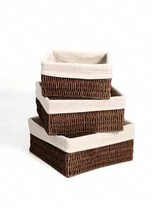 3件套/1件手工编织藤条桌面收纳篮，可收纳化妆品、钥匙、零食，适用于客厅、卧室、书房和办公室桌面，家居装饰收纳篮，情人节礼物