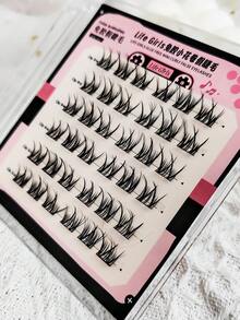 36 Büschel, 9-12 mm Länge, Wimpernstreifen mit Selbstklebefunktion, gekräuselt C/D, W-förmig gekräuselter Blütenblatt-Stil, Augen erscheinen größer, natürlich dicht, für Anfänger, lässige Trilogie, Cos simulierte Wimpern, Segmentierung, Cartoon-Stil