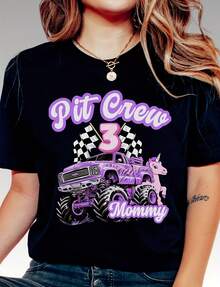 Girl Pit Crew Racing Monster Truck Jam Sparkle Unicorn Ash Party Family Birthday Momster Dadster Ter Tshirt Custom Group Name Age Gift220G Heavyweight 100% Cotton T-Shirt.  With Butterfly Print Pattern, Suitable For Girls And Wo's Short Sved Round Neck Inspirational Shirt, Cute Aesthetic Y2K Style Summer Top, Suitable For Outdoor, Family, Work Or Street Wear Casual Loose Daily T-Shirt - màu đen - Xem 1