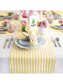 1pc Vibrant Yellow & White Striped Table Runner - Texture Polyester Rectangular Tablecloth For Dining Tables, Coffee Tables, Home Decor - Durable Kitchen & Restaurant Decorative Accent, Dining Table Decoration - Multicolor - View 12