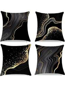 4 pièces Ensemble de housses de coussin noires, housses de coussin décoratives noires et dorées convenant pour le canapé, la maison, le salon et la décoration de la pièce.