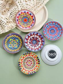 1pc Vintage Bohemian Symmetrical Floral Pattern Embossed Gold Foil Ceramic-Look Refrigerator Magnet, Home Decor, Photo Memo Board, Storage, Birthday Gift