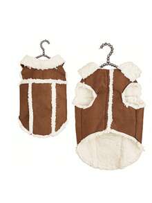 1pc Coffee Brown Suede Cotton Fleece Pet Clothes Jacket Coat Suitable For Small & Medium Cats/Dogs Autumn Winter - Coffee Brown - View 14