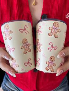 BENNY 350ml/12oz-Christmas Coffee Tumbler , Cute Gingerbread Man Pattern With Snowflakes & Bow Design, Leak-Proot Slide Lid, Insulated Travel Mug For Xmas Gift, Office & Home Use -Festive Holiday Cup,Merry Xmas Theme Insulated Mug-Merry Christmas-Christmas Decorations - Gingerbread Man - View 4