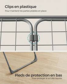 SONGMICS Étendoir à Linge, Séchoir Pliable, 50 x 182 x 102,5 cm, avec Barres, Support de Séchage sur Pieds, Utilisation Intérieure/Extérieure, Draps et Vêtements, Gris - Gris - Voir 6