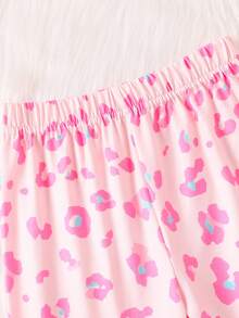 New Girls Pyjama Set Playful And Cute Pink Leopard Print Pajama Set Young Girl Round Neck Long Sleeve Casual And Comfortable Young Girl Clothes Two Pieces Set Suitable For All Seasons