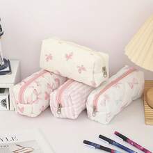 1pc Soft Fabric Pencil Case With Floral Print & Bow Patterns - Elegant Zippered Stationery Organizer For Office, Travel - Mixed Colors, Metal Zippers, Gift For Friends, Pencil Case Pouch, Supplies, Playful Design, Charming Design,Back To School,Bag - Multicolor - View 5