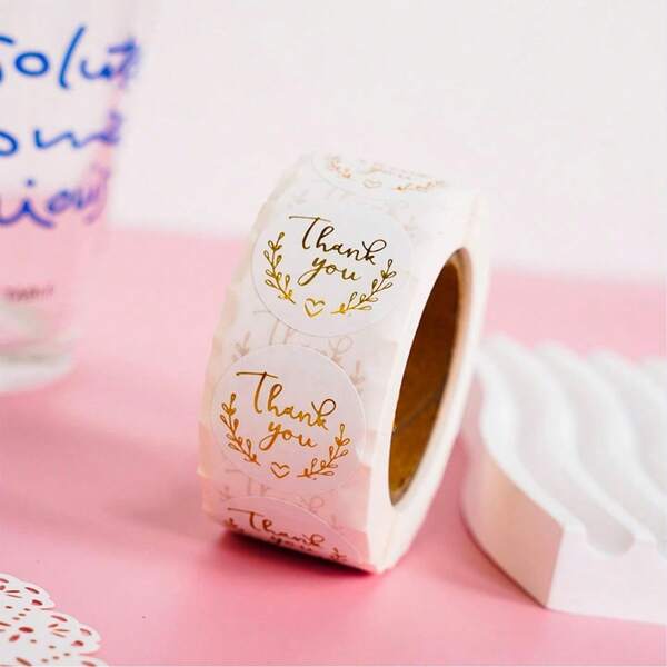 1/3pcs 1 Roll 500pcs, 1 Inch Thank You Stickers, Letter & Floral Print Label Stickers, Thanksgiving Gift Sticker, Wedding Gift Sticker, Package Sticker, Sticker For Gift Wrapping, Envelope Sealing, Card, DIY Decorations, Sealing Sticker For Home Decor, Gift Decor, Holiday And Party Decor, Multiple Colors Available