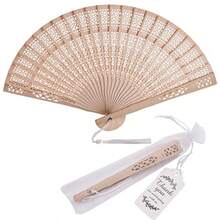 50 Sets Wooden Hand Fan Wood Handheld Folding Fans With Organza Bags And Thank You Tag And Tassels Wedding Party Favors - 如圖 - 查看 1