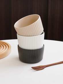 1pc Minimalist Striped Ceramic Bowl, Layered-Stripe Yoghurt Bowl, Salad Bowl, Fruit Bowl, Pudding Dessert Bowl. Suitable For Everyday Household Tableware, Dessert Cake Baking Bowl, Oatmeal Yoghurt Bowl. Ideal As A Gift Or Festive Decoration.
