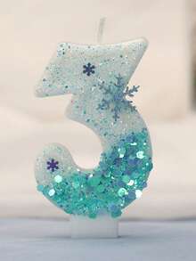 1 Pc Birthday Number Candle, Blue Snowflake Birthday Candle Cake, Candle Cake Decoration, Suitable For Anniversary Celebration Items - Multicolor - View 8