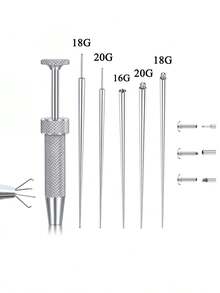 不锈钢穿刺钳工具套装 - 人体穿刺配件，方便安装和拆卸唇部、鼻部、软骨饰品，包含16G、18G、20G无螺纹穿刺针和内螺纹穿刺工具 - 銀色 - 查看 18