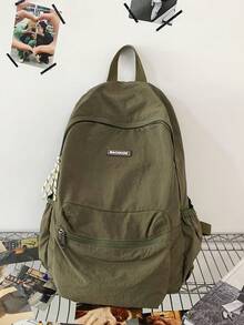 peach tree 1个纯色尼龙防水拉链简约背包，适合春夏使用，可折叠旅行背包，休闲日用背包，简约字母印花手提单肩包，笔记本电脑包，休闲背包，大学生旅行背包，功能齐全的大容量多口袋便携式假日旅行必备运动健身学校商务尼龙包旅行包防水背包，适合学生和大学生使用