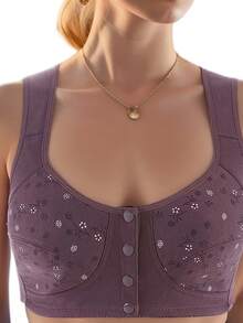 Elegant Front Buckle Floral Bra For Women – 7-Piece Set, Pressurized Support, Adjustable, Breathable, Ideal For Breastfeeding - 彩色 - 查看 6