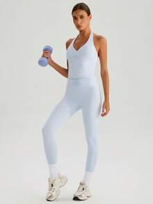 MASKERT Bộ đồ thể thao nữ, trang phục yoga, quần áo tập thể dục, áo tank top nữ, quần dài, đồ thể thao, đồ mặc nhà thoải mái, đồ tập luyện, mềm mại và thoải mái. - Màu xanh nhạt - Xem 3