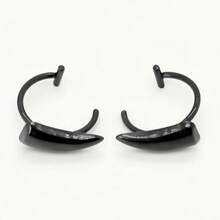2pcs Stainless Steel Fashionable And  Personality Fangs Lip Rings Halloween Accessories Fake Lip Rings Wolf Tooth Shape - 黑色 - 查看 5