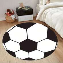 1 pièce Tapis de sol en velours. Tapis rond avec motif de football - Tapis d'intérieur/extérieur lavable en machine, convient pour le salon, la chambre, la salle de jeux - Décoration de maison thème sports noir et blanc, décoration de la salle de football Décoration de Noël