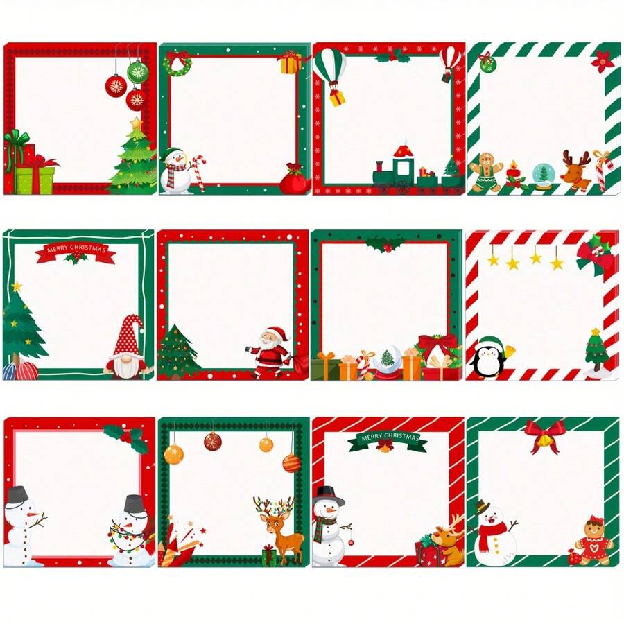 240pcs Self-Adhesive Memo Pads, Santa Claus & Snowman Patterns, Suitable For Christmas Party, Office Or Home Use - Multicolor - View 1