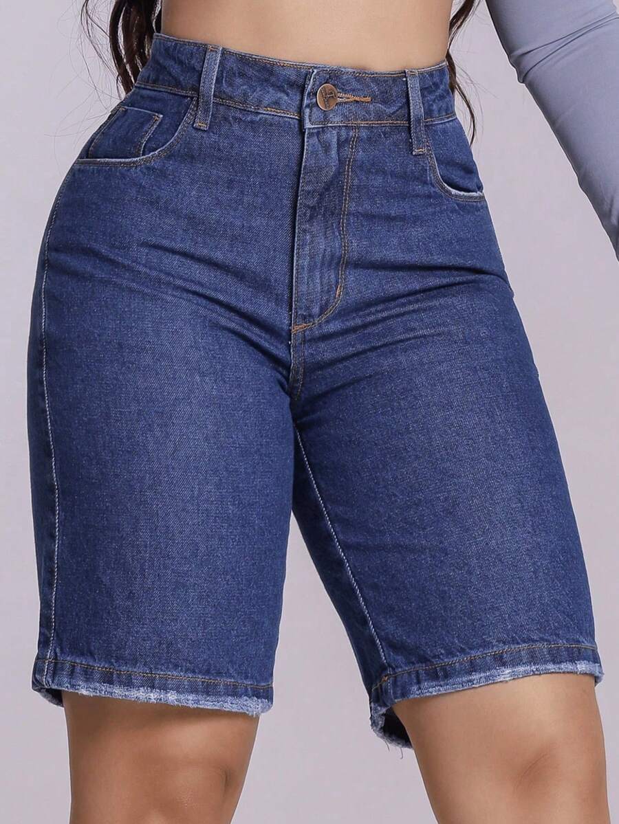 Women's Denim Shorts Jorts Jeans Knee Length With Pocket Plain Casual Bermuda Shorts - Rửa tối - Xem 1