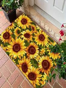 1pc New Sunflower Pattern Anti-Slip Doormat, Suitable For Living Room, Bedroom, Indoor - Machine Washable - Flannel Material, Delicate Wrap, Skin-Friendly, No Pilling, Water-Resistant Easy Care, Odorless - Ideal For Home Decor, Room Decor, Living Room Carpet, Bedroom Carpet, Bathroom Carpet, Kitchen Carpet, Area Rug, Hotel Decor - Area Rug, All Season Use