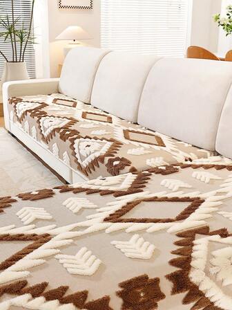 1 件波西米亚风格钻石绗缝毛绒沙发垫，乡村风格暖色调沙发套，防滑防宠物抓挠，四季沙发套，适用于客厅/餐厅/卧室/书房，适合 1/2/3/4 座和组合沙发，秋季装饰，房间装饰，返校，学校用品