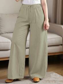 Women's Relaxed Wide Leg Cropped Pants With Pockets, Plus Size Cotton Linen Blend, Lightweight And Breathable, Loose Comfortable Fit, Multiple Color Options, Boho Inspired Style, Simple Versatile Design, Ideal For Everyday Wear, City Walks, Travel Vacations, Work Commute, Back To School Outfits, Casual Date Looks, And Valentine's Day Outfits - 查看 1