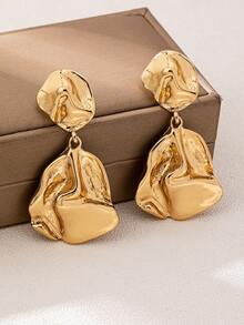 1 Đôi bông tai bất đối xứng họa tiết thời trang, phong cách tối giản, đa năng, thích hợp đeo hàng ngày - Vàng - Xem 2