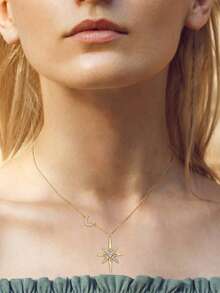 XUJIA 1PC Fashion Elegant Star&Moon Moissanite Pendant Necklace 925 Sterling Silver 3mm&2mm&1mm(0.28ctw) Necklace For Women Birthday Anniversary Valentine's Day Wedding Engagement Jewelry Gifts