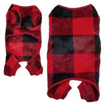 1 件法兰绒圣诞格子保暖宠物连体衣，猫/狗秋冬睡衣，圣诞节 - 紅色 - 查看 2