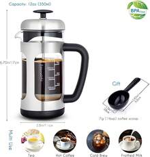 Cafetera de prensa francesa con vidrio de borosilicato, mango de agarre suave, 1000ml, negro - Pago - Ver 4