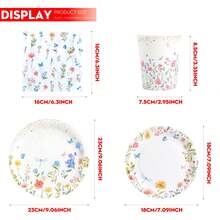 30件套白色花卉图案一次性餐盘、餐巾纸和杯子套装，派对用品，适用于生日、婚礼、聚会、家庭野餐 - 彩色 - 查看 2