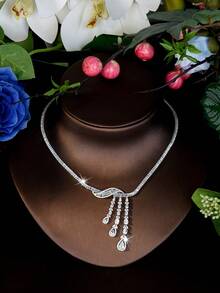 1 Set de joyería con diseño de gota de agua hueca con circonita cúbica, adecuado como regalo del Día de San Valentín para mujeres