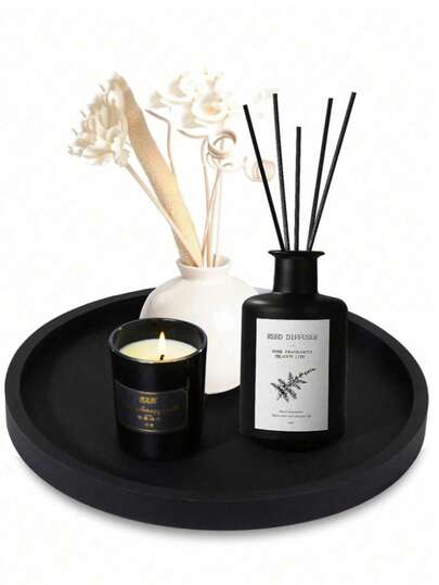 3 Sizes Silicone Bathroom Tray, Round Vanity Tray, Kitchen Countertop Storage Rack, Decorative Soap Dish, Coffee Table Tray For Perfume, Candles, Plants (Black)