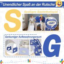 LILIIN 8-In-1 Children's Slide For Toddlers From 1 Year Old, Indoor And Outdoor Use, Freestanding Slide Made Of HDPE & PP, With Climbing Ladder, Tunnel, Storage Space, Basketball Hoop And Play Telescope, Up To 50kg - Blue and White - View 4