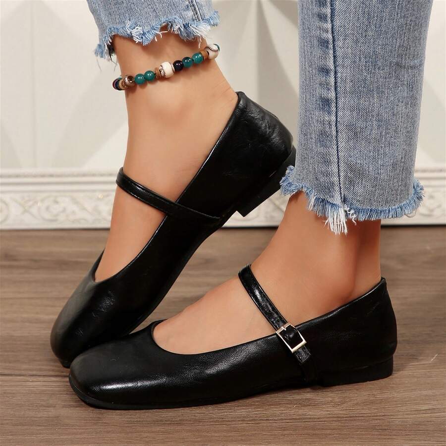 Women Shoes Ballet Flats Square Toe Slip On Casual Comfort Wear - màu đen - Xem 1