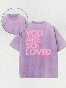 2026 Summer TopsYou Are A Love Printed Retro Washed T-Shirt, 230G Retro Street Style. Simple And Versatile, Pure Cotton Is Of High Quality, Novel And Fashionable, And It Is A Must-Have Fashion T-Shirt For Spring And Summer.Loose And Comfortableshirt - 紫色 - 查看 1