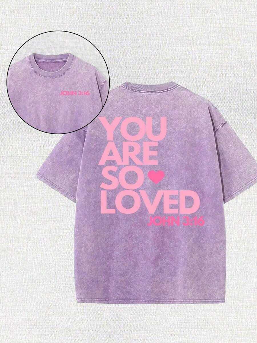 2026 Summer TopsYou Are A Love Printed Retro Washed T-Shirt, 230G Retro Street Style. Simple And Versatile, Pure Cotton Is Of High Quality, Novel And Fashionable, And It Is A Must-Have Fashion T-Shirt For Spring And Summer.Loose And Comfortableshirt - 紫色 - 查看 1