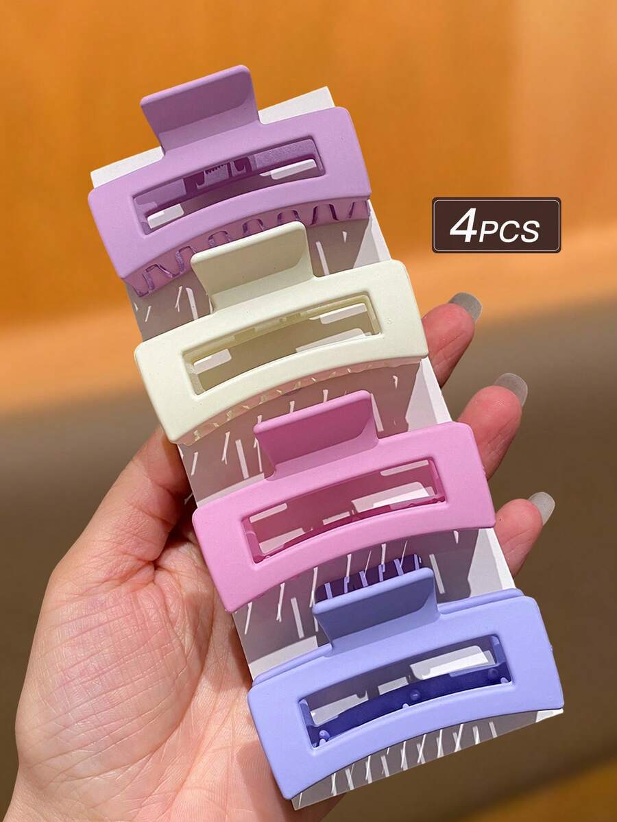 4个女士时尚发夹，多巴胺色调，简约方形设计，适合日常、工作、上学等场合，女士发饰，秋季推荐礼物，优雅发夹，冬季度假必备女士爪夹优雅发爪夏季穿搭