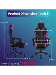 Ergonomic Racing Style Gaming Chair | Computer Desk Chair With Adjustable Lumbar Support | Breathable, Reclinable Design For Long Gaming/Work Hours - Purple - View 7
