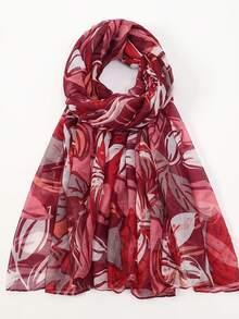 1pc Geometric & Leaf Pattern Elegant Casual Polyester Chiffon Printed Scarf/Headscarf, Suitable For Work, Street, Party, Spring/Summer/Autumn/Winter