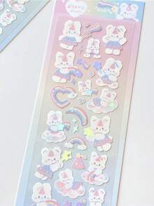 1张可爱兔子系列贴纸，彩虹兔子配金属闪粉，适合韩流粉丝、日记装饰和日常使用。 - 彩色 - 查看 16