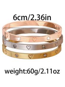 3/1pc Sweet And Sexy Stainless Steel Thick Bracelet, Luxurious And Shining With Unique Heart Design, Perfect For Weddings, Parties, Birthdays, Holidays, Gift Giving, Women's Stainless Steel Accessories, Daily Travel, Perfect Matching