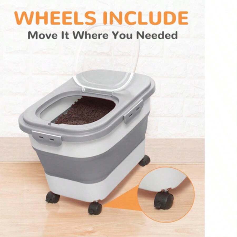​​Foldable Pet Food Storage Container - Multi-Functional Storage For Dog/Cat Food, Rice, Flour With Scoop & Bowl​ - Grey - View 1