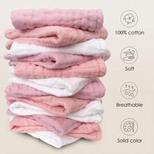 12pcs 20"X12"/12x12 Inches Burp Cloths Baby Muslin Washcloths -100% Cotton Muslin Soft Absorbent Large Baby Drool Towel/Baby Burp Towel/Baby Bath Wash Cloths For Newborns Kids Girls And Boys -12 Pack, 12x12 Inches - White+Light Bean Paste Series,Burp Cloths Baby Girl - 彩色 - 查看 2