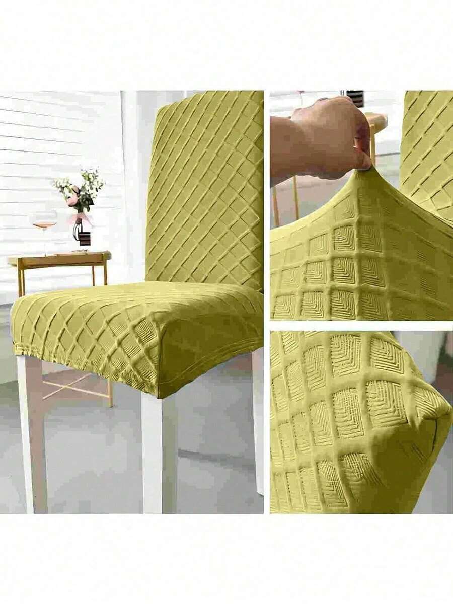 Silla cojín del asiento minimalista poliéster funda de cojín,protector de cojín elástico extraíble y lavable para asiento de silla para casa - Amarillo ante - Ver 1