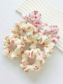 3/2pcs Autumn/Winter New Flocked Scrunchies, Cherry Blossom Sweet Hair Ties For Ponytail & Bun, Women Hair Accessories, Polyester ,Scrunchy Hair Ties